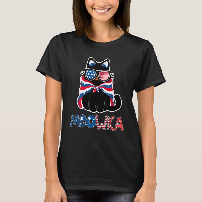 Patriotic Cat Meowica Sunglasses 4th of July Funny T-Shirt (Front)