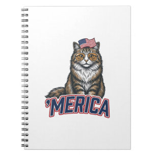 Patriotic Cat Merica Vintage Engraving Shirt Desig Notebook
