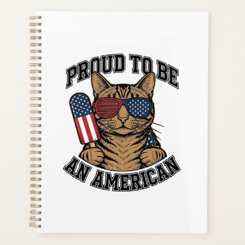 Patriotic Cat Proud to Be American Vintage Vector  Planner