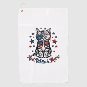 Patriotic Cat Red White and Meow Vintage Design_1 Golf Towel