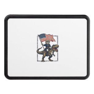 Patriotic Cat Riding Dinosaur Vintage Vector Desig Hitch Cover