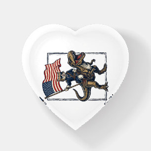Patriotic Cat Riding Dinosaur Vintage Vector Desig Paperweight