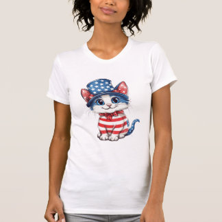Patriotic Cat T-Shirt, American Flag Kitten, 4th T-Shirt