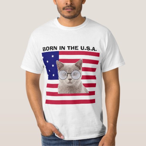Patriotic Cat T_shirts Born in the USA T_Shirt