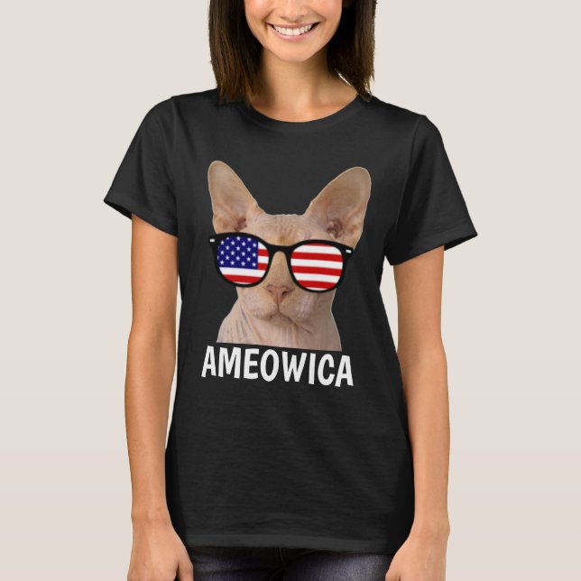 Patriotic Cat T-shirts, Sphynx, AMEOWICA T-Shirt (Front)