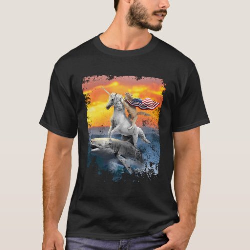 Patriotic Cat Unicorn Shark For Veterans T_Shirt