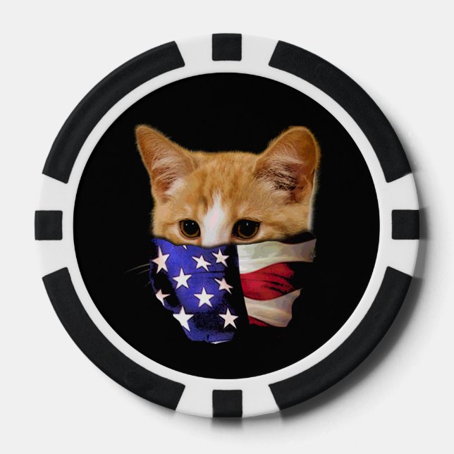 Patriotic Cat USA America Flag Poker Chips (Front)