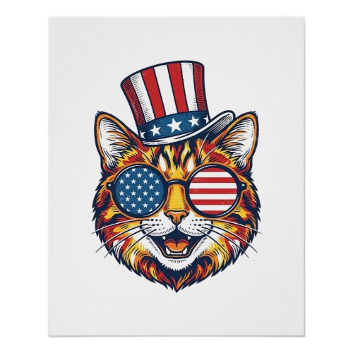 Patriotic Cat Vintage Engraving Shirt Design_1 Poster