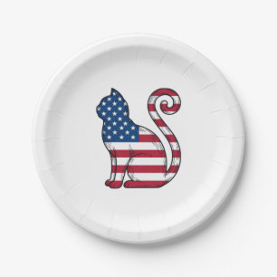 Patriotic Cat Vintage Engraving Vector Design_1 Paper Plates
