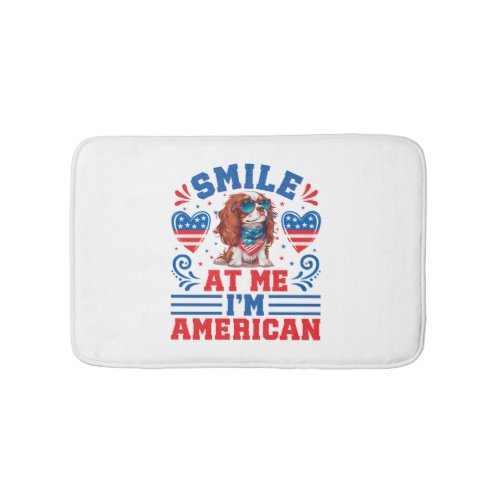 Patriotic Cavalier Dog for 4th Of July Bath Mat