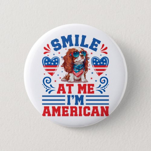 Patriotic Cavalier Dog for 4th Of July Button