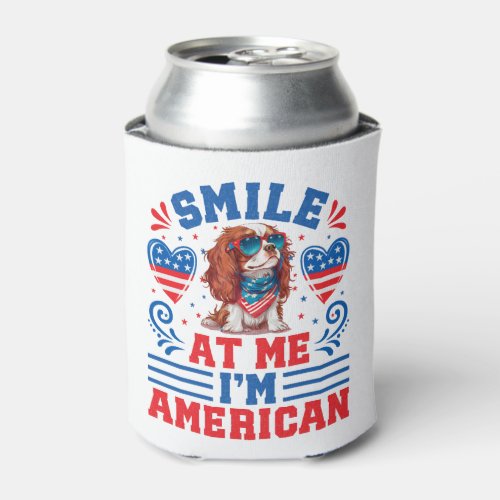 Patriotic Cavalier Dog for 4th Of July Can Cooler