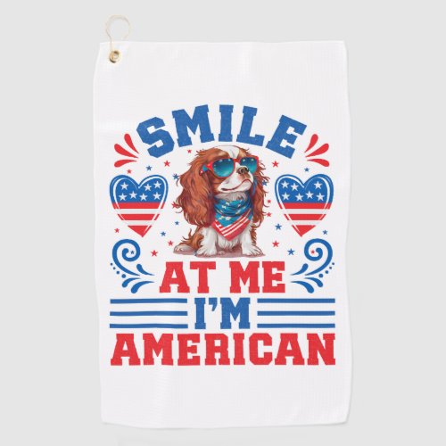 Patriotic Cavalier Dog for 4th Of July Golf Towel