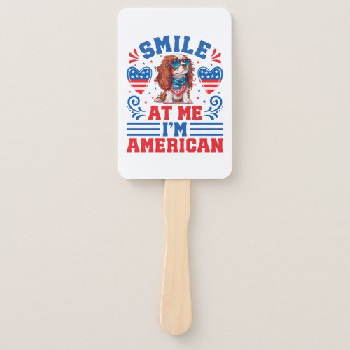 Patriotic Cavalier Dog for 4th Of July Hand Fan