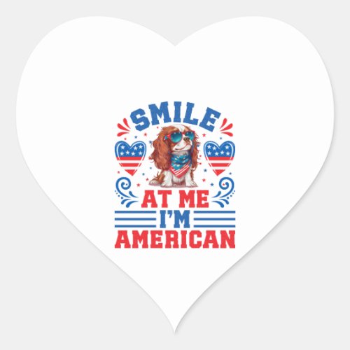 Patriotic Cavalier Dog for 4th Of July Heart Sticker