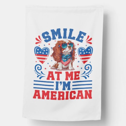 Patriotic Cavalier Dog for 4th Of July House Flag