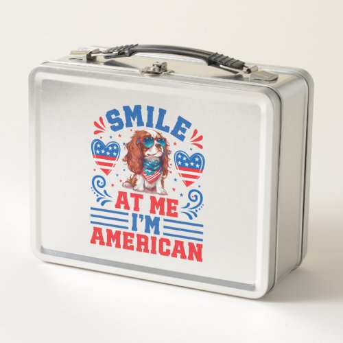 Patriotic Cavalier Dog for 4th Of July Metal Lunch Box
