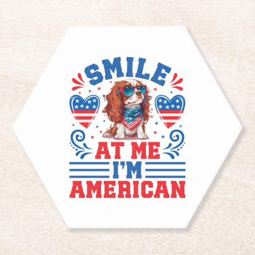 Patriotic Cavalier Dog for 4th Of July Paper Coaster
