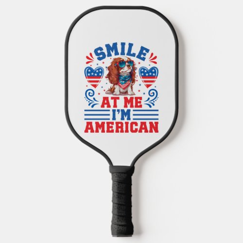 Patriotic Cavalier Dog for 4th Of July Pickleball Paddle