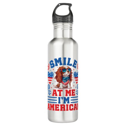 Patriotic Cavalier Dog for 4th Of July Stainless Steel Water Bottle
