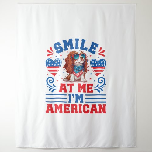 Patriotic Cavalier Dog for 4th Of July Tapestry