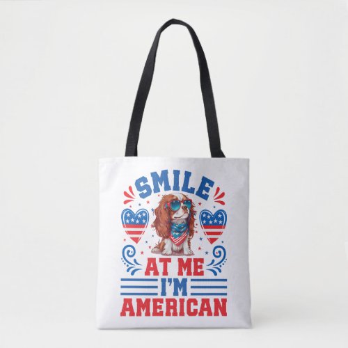 Patriotic Cavalier Dog for 4th Of July Tote Bag