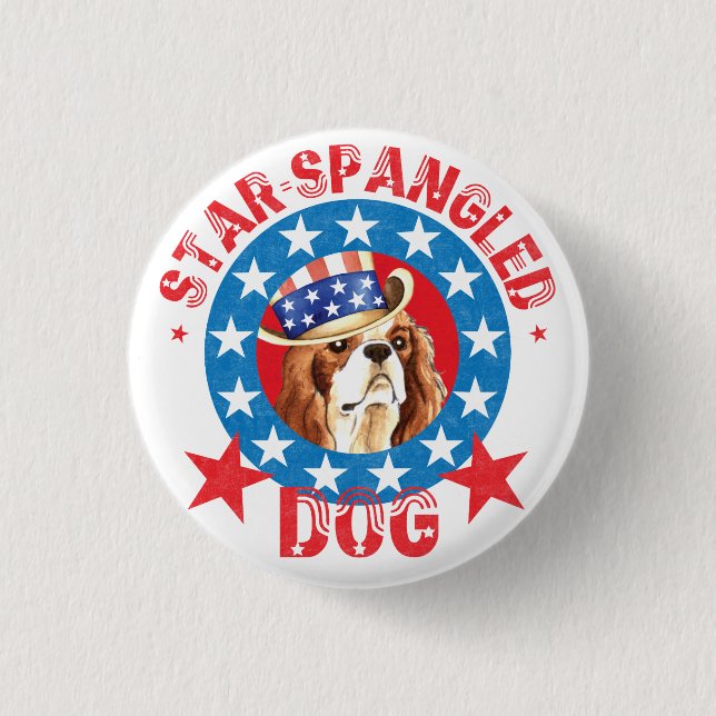 Patriotic Cavalier King Charles Spaniel Button (Front)