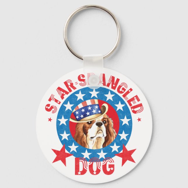 Patriotic Cavalier King Charles Spaniel Keychain (Front)
