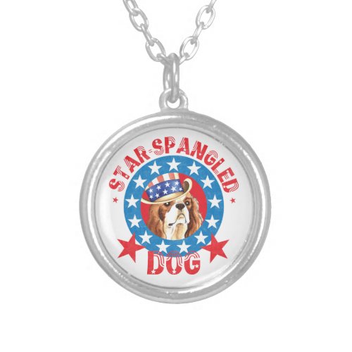 Patriotic Cavalier King Charles Spaniel Silver Plated Necklace