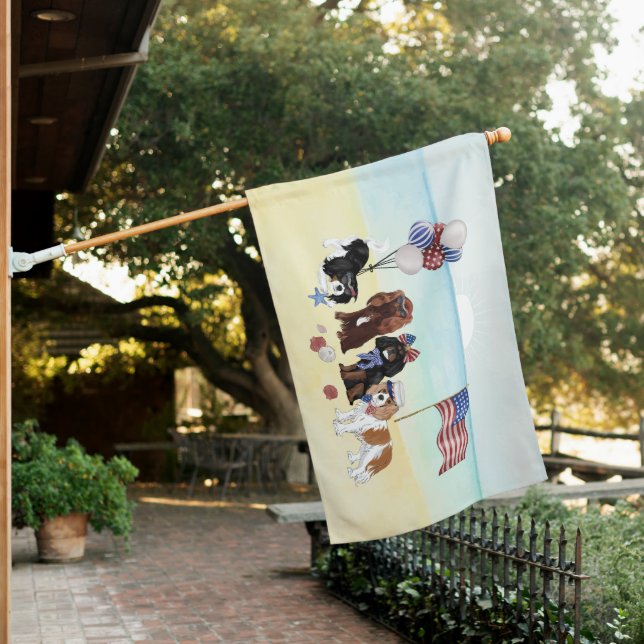 Patriotic Cavalier King Charles Spaniels House Flag (In SItu)