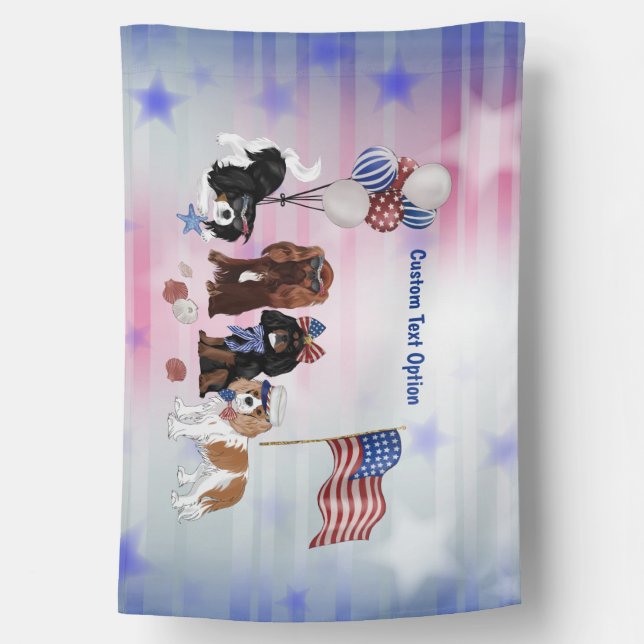Patriotic Cavalier King Charles Spaniels  House Flag (Back)