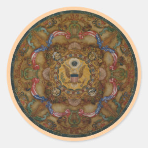 Patriotic ceiling dome painting Library Congress Classic Round Sticker