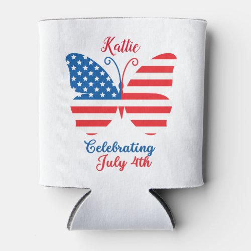 Patriotic Celebrate July 4th Butterfly Can Cooler