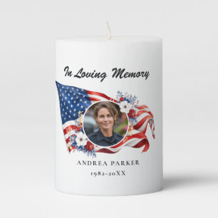 Patriotic Celebration of Life Funeral Pillar Candle