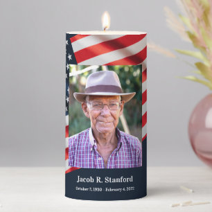 Patriotic Celebration of Life US Flag American Pillar Candle