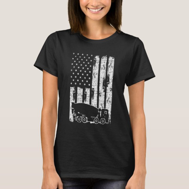 Patriotic Cement Truck Driver Concrete Mixer Ameri T-Shirt (Front)