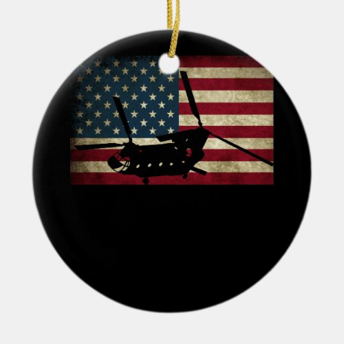 Patriotic CH_47 Chinook Helicopter American Flag Ceramic Ornament