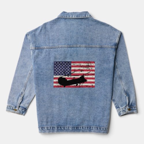 Patriotic CH_47 Chinook Helicopter American flag  Denim Jacket