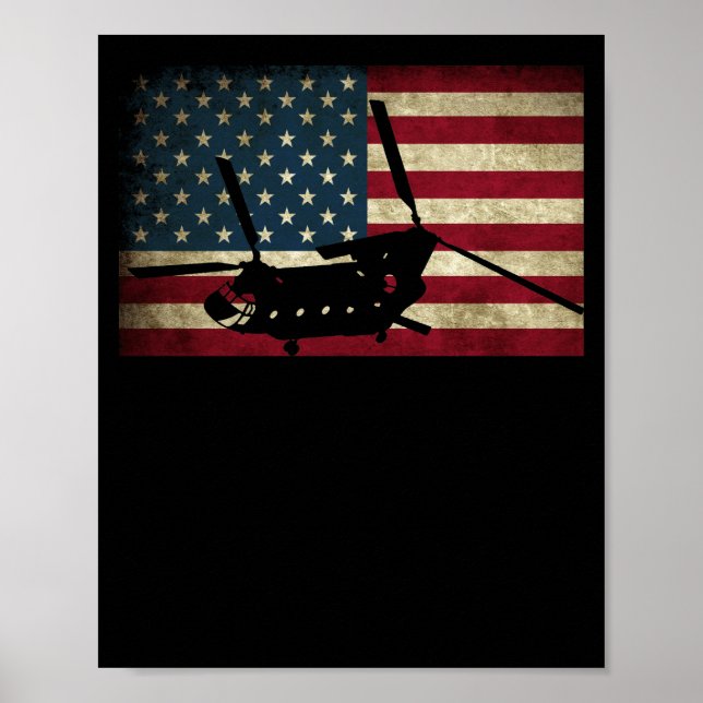 Patriotic CH-47 Chinook Helicopter American Flag Poster (Front)
