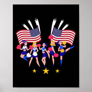 Patriotic Cheer Squad Cheerleader Usa Flag Cheerle Poster