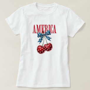 Patriotic Cherry Flag Bow Fourth of July T-Shirt