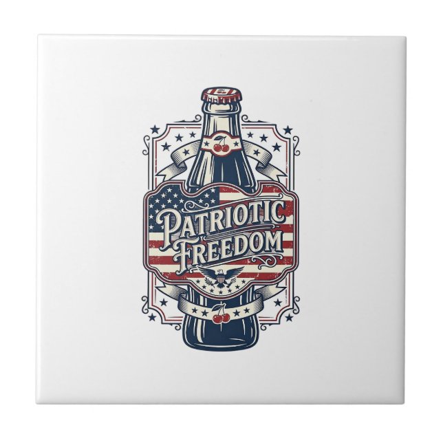 Patriotic Cherry Soda Retro Vector Graphic Tee_1 Ceramic Tile (Front)