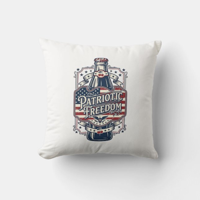 Patriotic Cherry Soda Retro Vector Graphic Tee_1 Throw Pillow (Front)