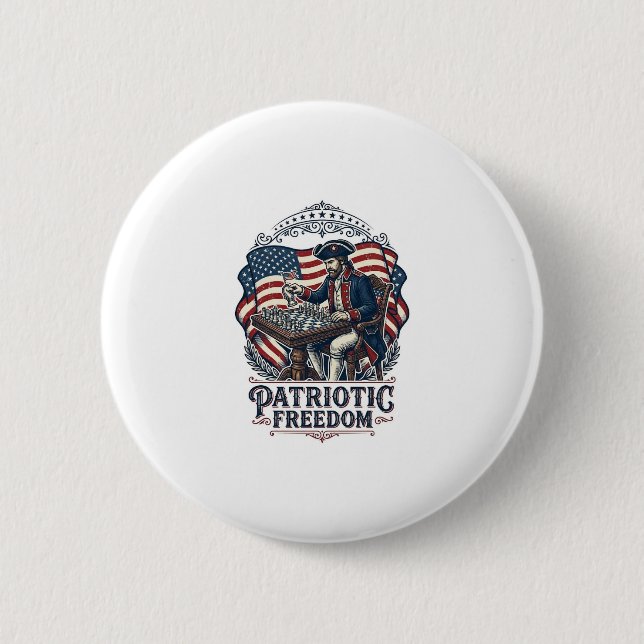 Patriotic Chess Player Vector Graphic Tee Button (Front)