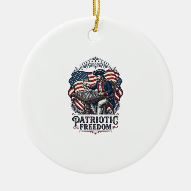 Patriotic Chess Player Vector Graphic Tee Ceramic Ornament (Front)