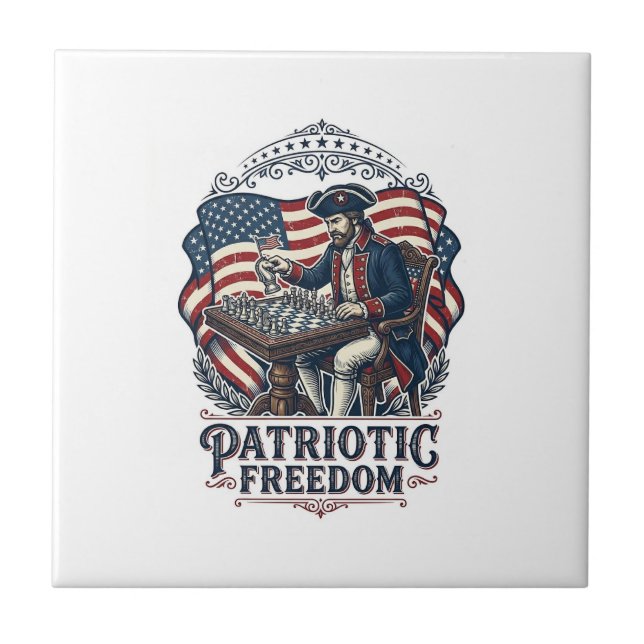 Patriotic Chess Player Vector Graphic Tee Ceramic Tile (Front)