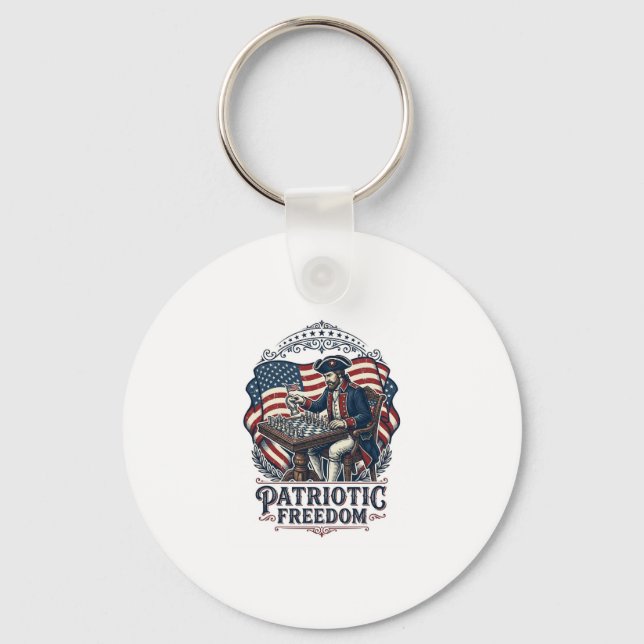 Patriotic Chess Player Vector Graphic Tee Keychain (Front)