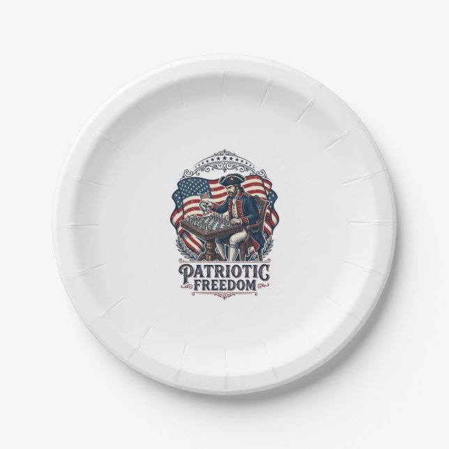 Patriotic Chess Player Vector Graphic Tee Paper Plates (Front)