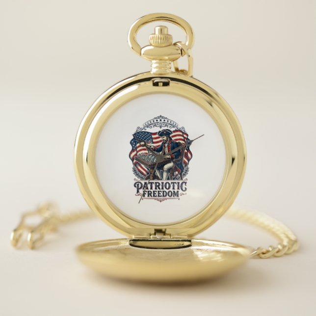 Patriotic Chess Player Vector Graphic Tee Pocket Watch (Inside)