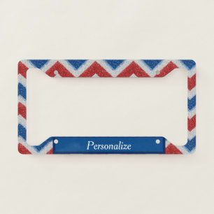 Patriotic Chevron Glitter Red White Blue Customize License Plate Frame